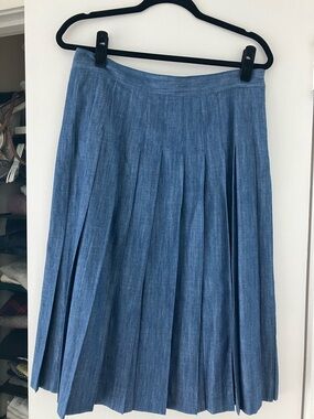 J. Crew Denim Pleated A-Line Midi Skirt